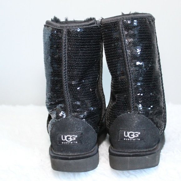 UGG Classic Short Sparkles Black Boots Sequin Sheepskin 3161 Women's 8 H12133 - Picture 4 of 11